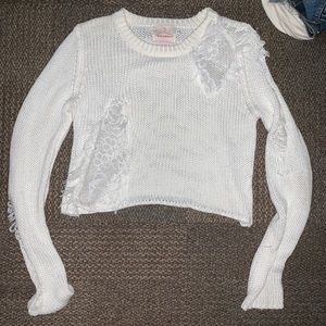 knit sweater with embroidered and mesh detailing